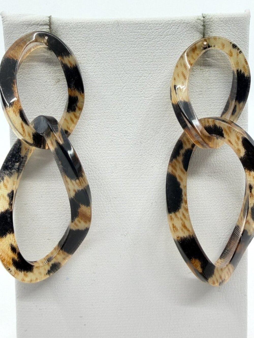 Trendy Leopard Print Resin Link Drop Earrings - Boho Festival Jewelry